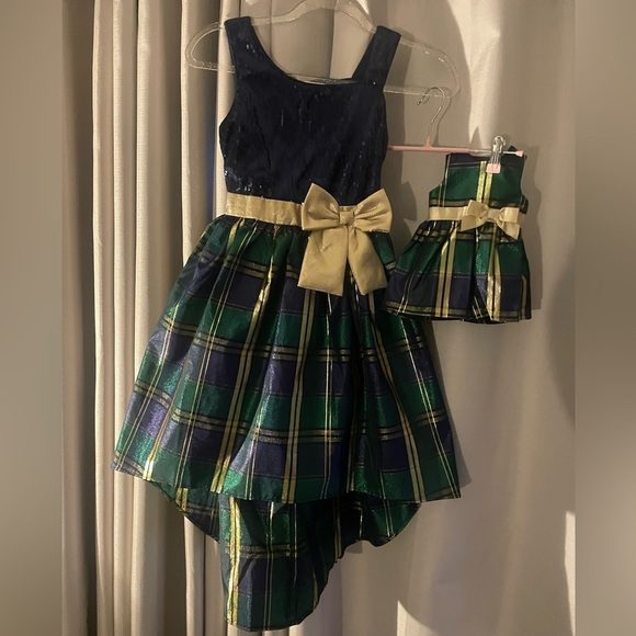 Bonnie Jean Girls (12) Navy Plaid Hi-Low Party Dress with Matching Doll Dress - Picture 15 of 15